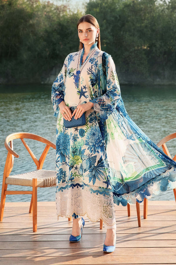 MPT-2510-B I 3 Piece Unstitched Printed Lawn Suit M Prints I Maria B