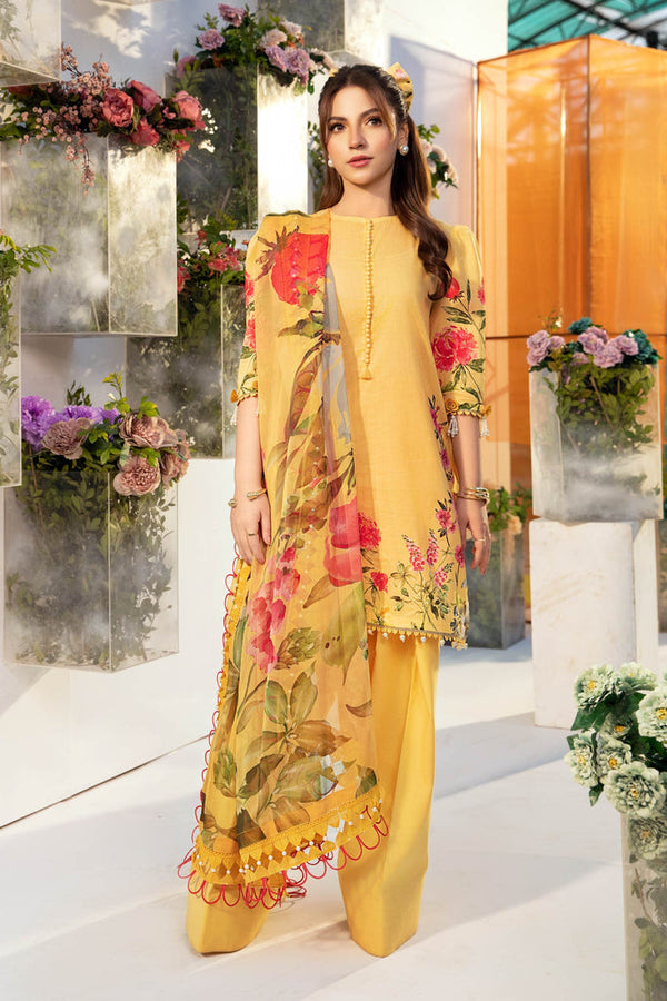 MB-CUS25-701A I 3 Pc Unstitched Embroidered Lawn Suit I Maria b