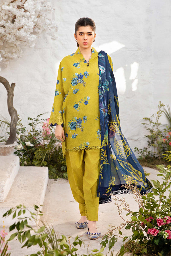 MB-CUS25-702A I 3 Pc Unstitched Embroidered Lawn Suit I Maria b