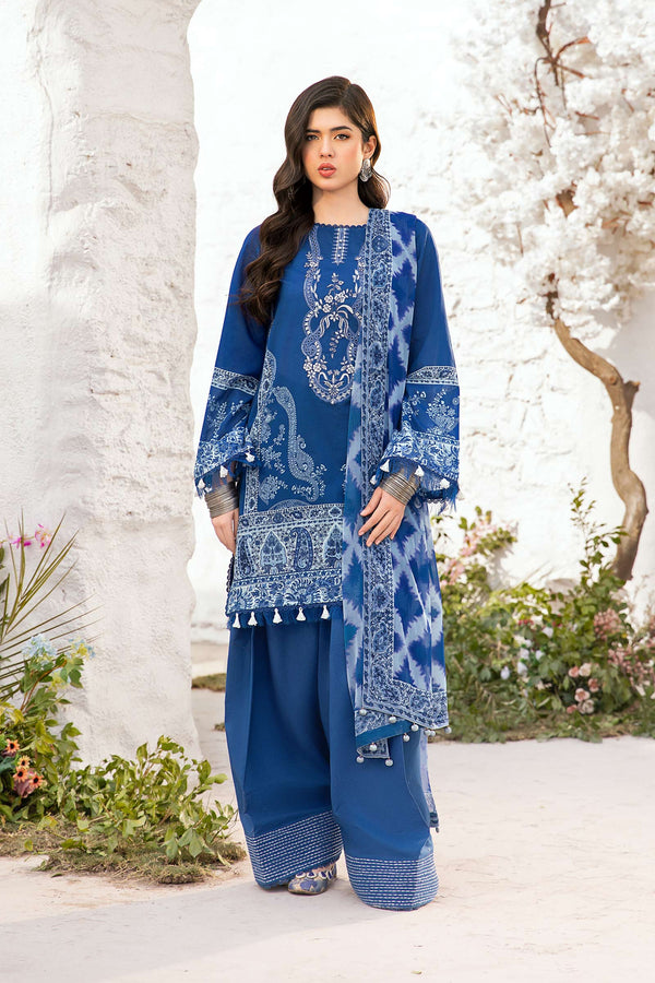 MB-CUS25-703B I 3 Pc Unstitched Embroidered Lawn Suit I Maria b