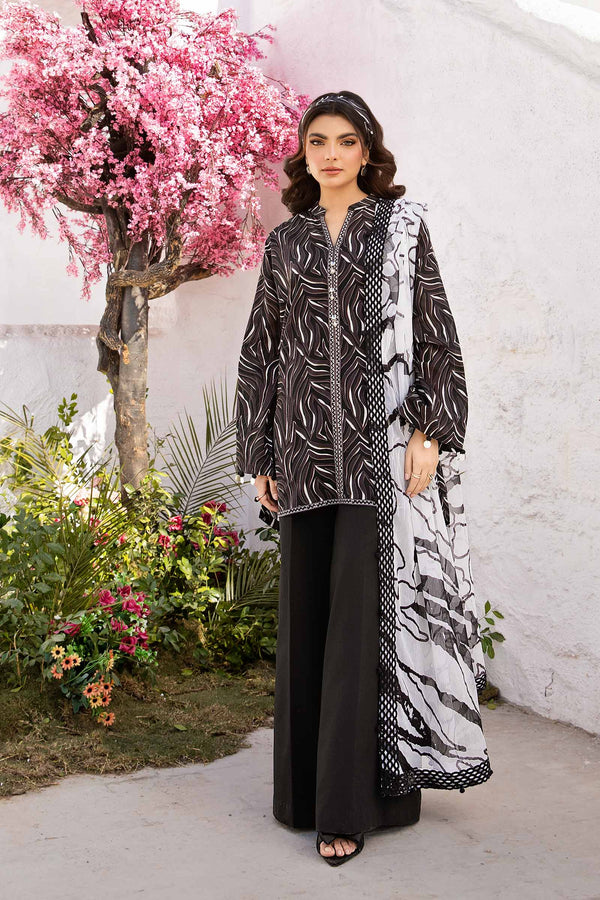 MB-CUS25-704B I 3 Pc Unstitched Embroidered Lawn Suit I Maria b