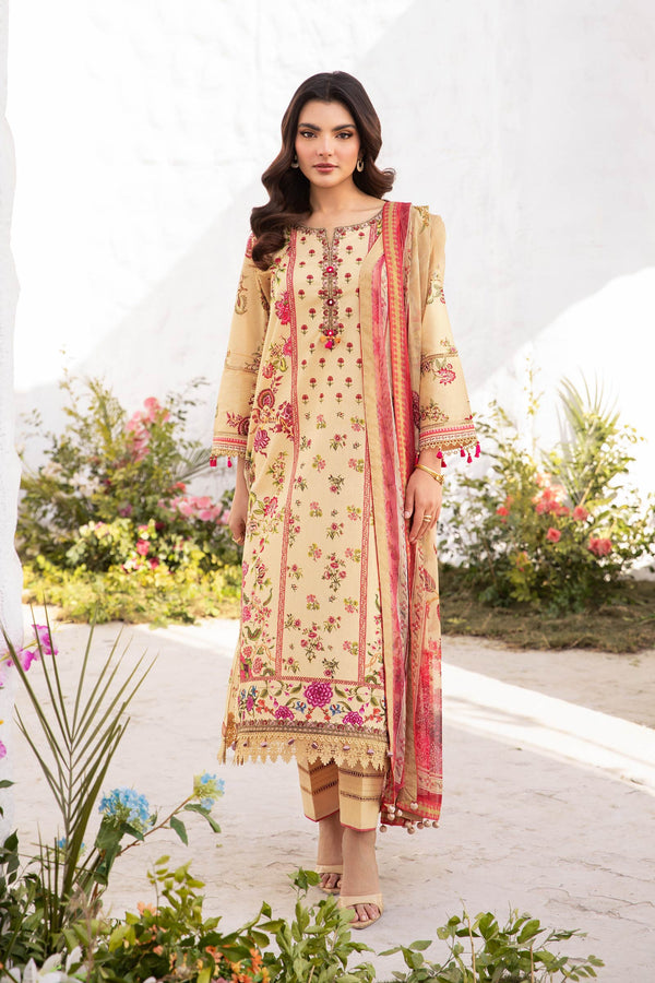 MB-CUS25-705A I 3 Pc Unstitched Embroidered Lawn Suit I Maria b