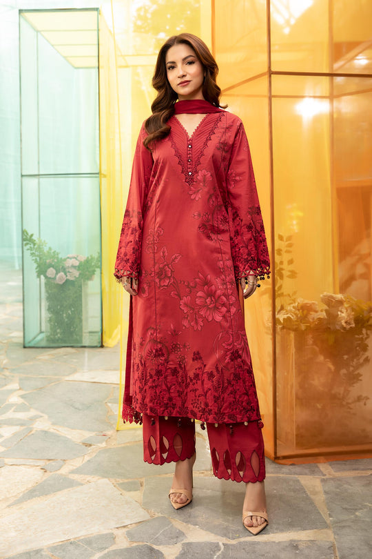 MB-CUS25-706A I 3 Pc Unstitched Embroidered Lawn Suit I Maria b