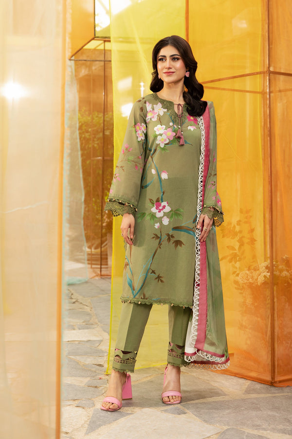 MB-CUS25-707A I 3 Pc Unstitched Embroidered Lawn Suit I Maria b