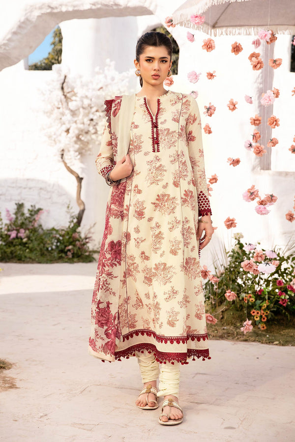 MB-CUS25-708A I 3 Pc Unstitched Embroidered Lawn Suit I Maria b