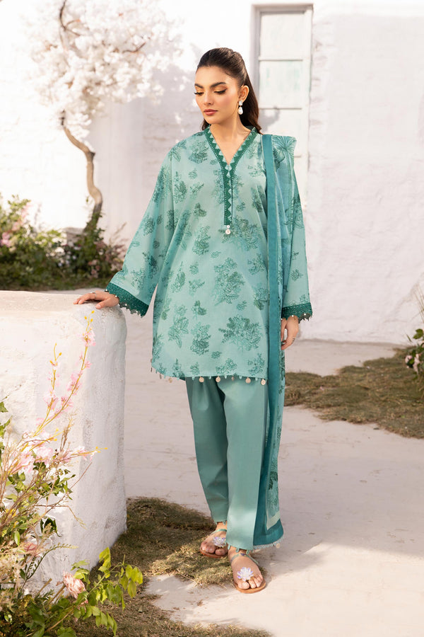 MB-CUS25-708B I 3 Pc Unstitched Embroidered Lawn Suit I Maria b