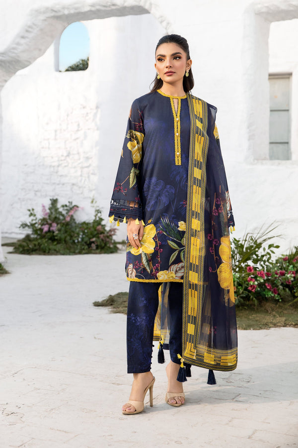 MB-CUS25-710B I 3 Pc Unstitched Embroidered Lawn Suit I Maria b