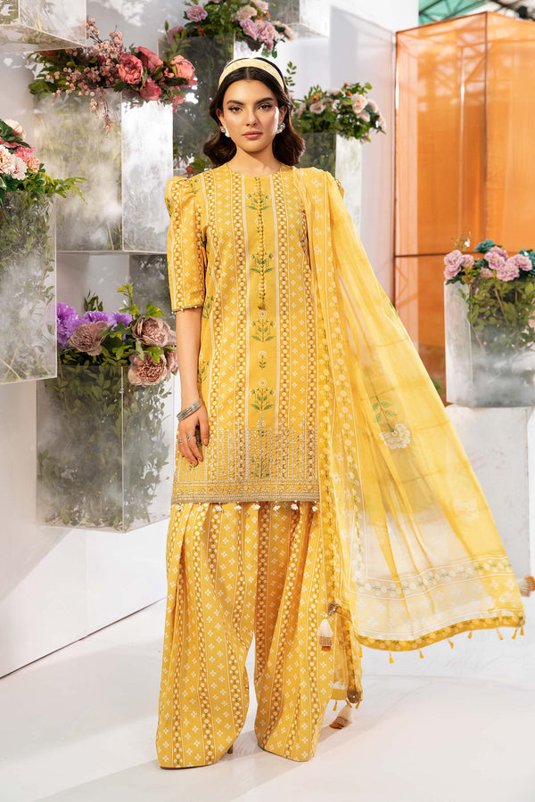 MB-CUS25-711A I 3 Pc Unstitched Embroidered Lawn Suit I Maria b