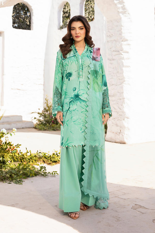 MB-CUS25-713A I 3 Pc Unstitched Embroidered Lawn Suit I Maria b